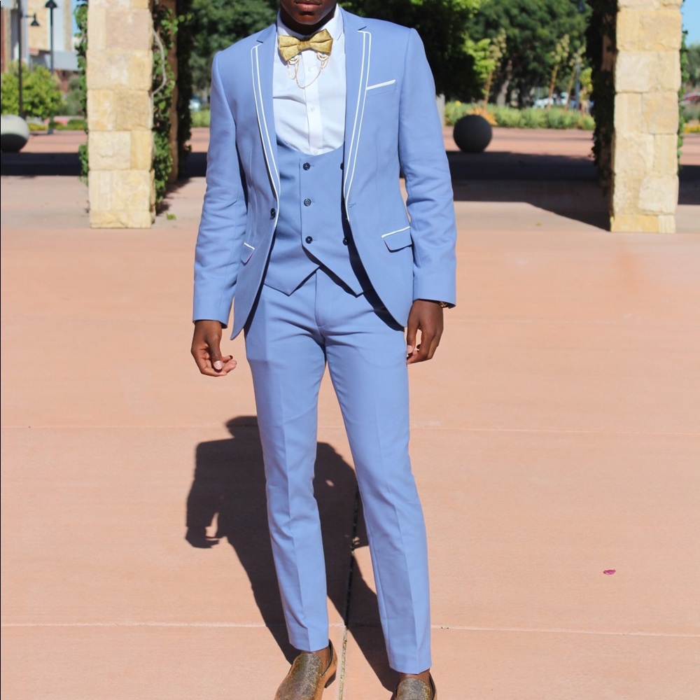 3 Piece Baby Blue Noose and Monkey Skinny Suit